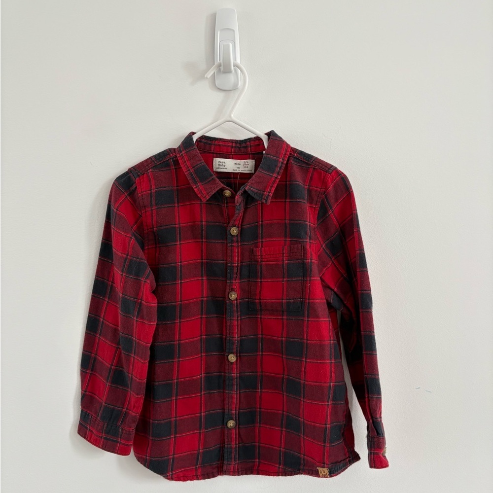 Zara Kids Plaid Red and Black Shirt